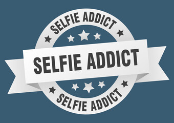 selfie addict round ribbon isolated label. selfie addict sign