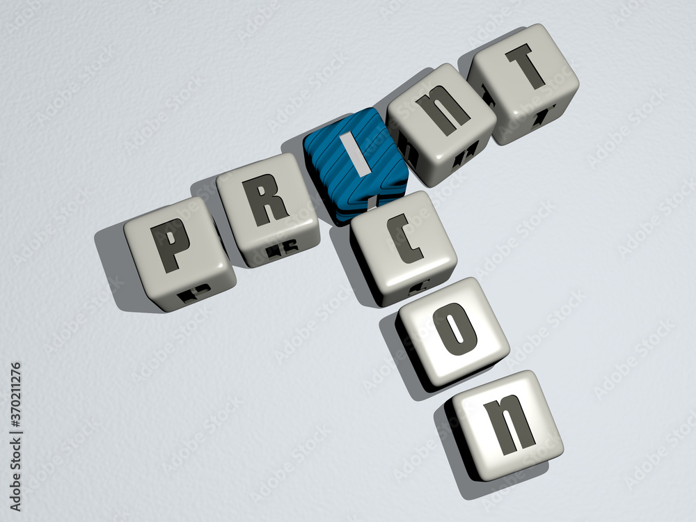 Poster combination of print icon built by cubic letters from the top perspective, excellent for the concept