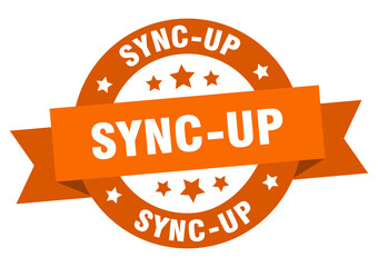 sync-up round ribbon isolated label. sync-up sign