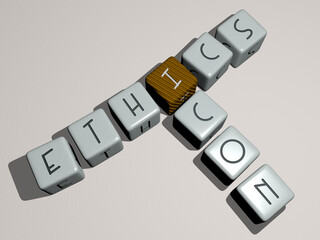 ETHICS ICON combined by dice letters and color crossing for the related meanings of the concept. business and illustration