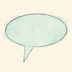 The drawn speech bubble is painted over with blue watercolors. Illustration for banner, social media, chats. Copy space.