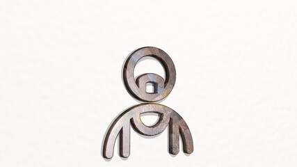 crime man thug on the wall. 3D illustration of metallic sculpture over a white background with mild texture. concept and criminal