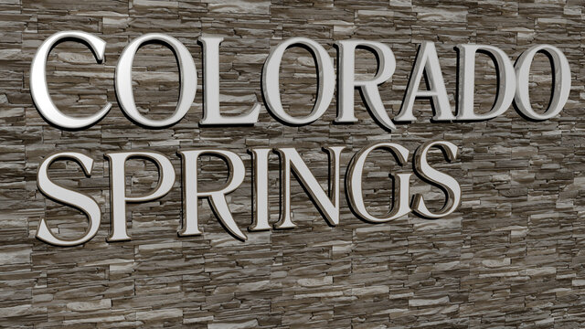 3D illustration of colorado springs graphics and text made by metallic dice letters for the related meanings of the concept and presentations. america and canyon