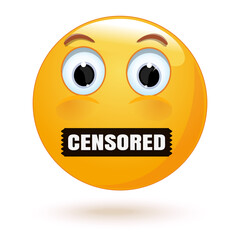 Fototapeta premium Emoticon face with a mouth taped up. Censored symbol. Emoji symbolizing censorship. Silence icon. Vector illustration
