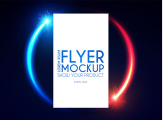 Realistic flying business card, poster and flyer mockup with light effect.