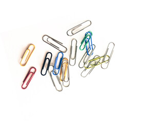 Bunch of colorful paper clips isolated on white background