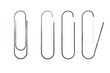 Set of metal paper clips with shadow isolated on white background. Vector illustration