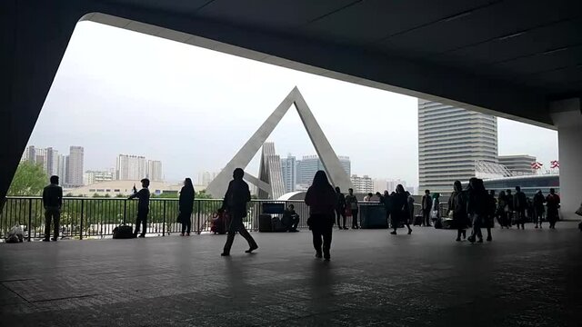 Timelapse Of People Walking By At The Xi Ning Train Station, China