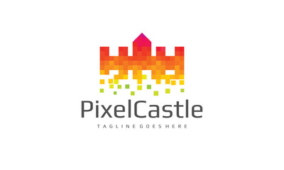 Colorful Pixel Castle Logo Vector Template