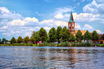 Naklejka premium Island town Werder (Havel) with church Maria Meeresstern