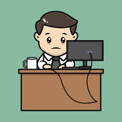 Cute stressed businessman concept mascot design illustration