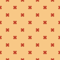 Simple minimal vector seamless pattern. Abstract geometric floral background with crosses, small flower silhouettes. Red and yellow ornament texture. Vintage style. Repeat design for decor, wallpaper
