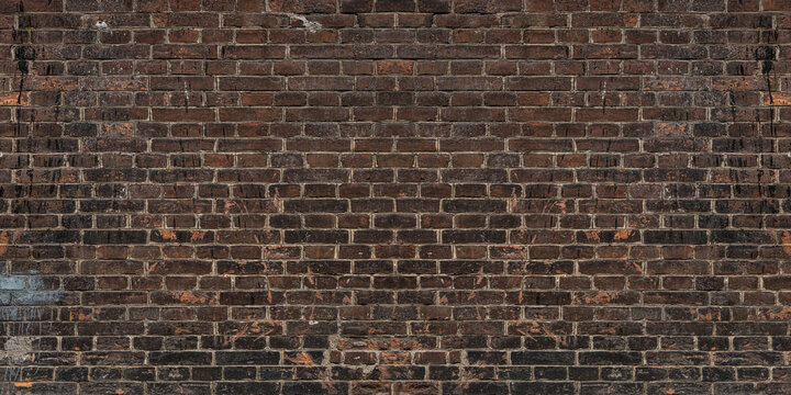 Loft exposed dirty vintage brick wall. Brown red brickwork texture banner.