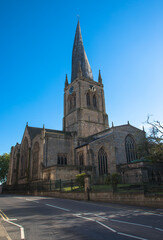 Fototapeta premium The twisted spire of the Church of St Mary and All Saints, Chesterfield, Derbyshire, UK