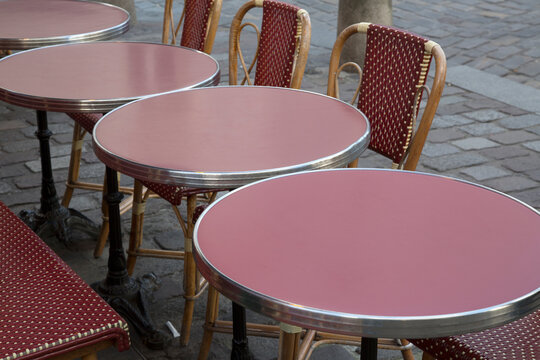 Red Cafe Table And Chairs In Montmartre; Paris