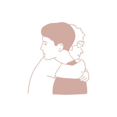 Vector illustration happy girl hugging a sad guy , cartoon design