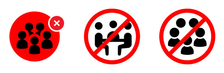 Social distancing avoid crowds icon. Coronavirus or covid-19 protection concept. no meeting avoid. No gathering in group icon set