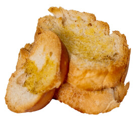 Bread slices with butter on a white background