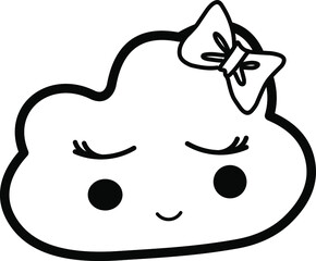 contour drawing of a cloud with a bow and cheeks.  children's logo.  cheerful, cute, cute