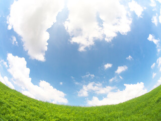 草原と青空に浮かぶ雲 (魚眼Ver)