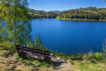 Fototapeta na wymiar Tranquil view of Granestausee, a reservoir in Harz Mountains National Park, Germany