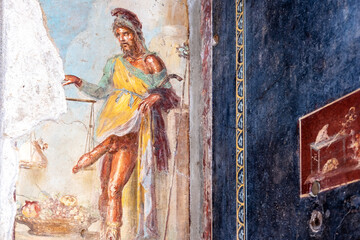 Ancient Fresco of the Roman divinity Priapus Pompeii, Pompeii destroyed by the eruption of Vesuvius in 79 BC