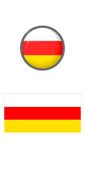 Icons of the flag of South Ossetia on a white background. Vector image: button, flag, and abbreviation. You can use it to create a website, print brochures, booklets, flyers, stickers, travel guides.