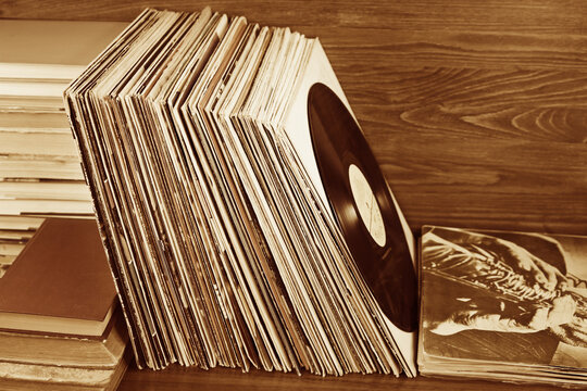 Stack of the vinyl  records