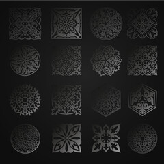 Islamic ornament vector, persian motiff . 3d ramadan islamic round pattern elements. Geometric logo template set. Circular ornamental arabic symbols. National pattern of the Kazakhs, Kyrgyz, Mongols.