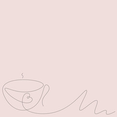 Good morning card with cup of coffee with love heart. Vector illustration 