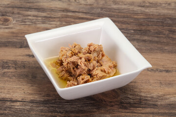 Canned tuna fish in the bowl