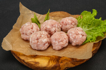 Homemade raw pork minced meatball for cooking