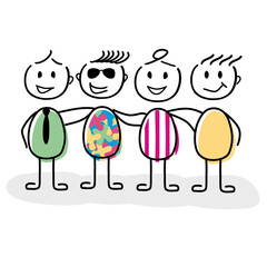 Comic Style Gruppe von Freunden Vektor Grafik mit Strichmännchen aus verschiedene Bereichen. Verwendbar für Präsentationen, Graphiken, Poster oder Logos. 