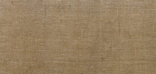 Plakat Burlap texture. Sackcloth rustic canvas background. Large piece of rough fabric woven of flax, jute or hemp. Design element.