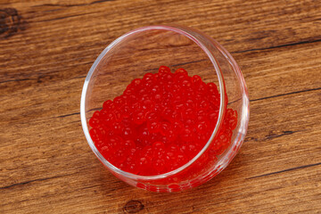 Red salmon caviar in the bowl