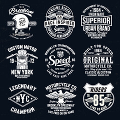 Set of vintage motorcycle labels, badges, logos and design elements.for t shirt and other uses. © cddesign.co