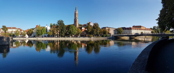 river isar and old town of Landshut, view from the riverside