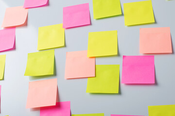 Colorful papers on a whiteboard for writing inscriptions and notes