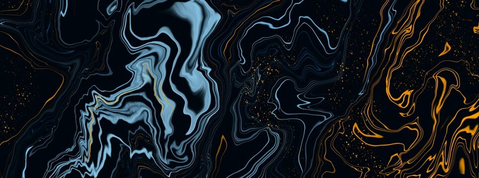 Blue marble and gold abstract background texture. Indigo ocean blue marbling with luxury style swirls of marble and gold