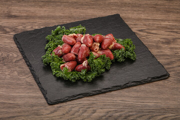Raw chicken hearts for cooking