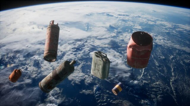 Space debris, pollution of the atmosphere of the planet Earth and space by human waste. Elements furnished by NASA