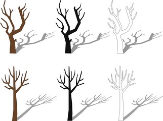 Illustration including colored, outline, black silhouette of trees with shadows