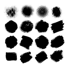 Set of artistic paints blots. Spray splash. Ink stain collection. Vector illustration.