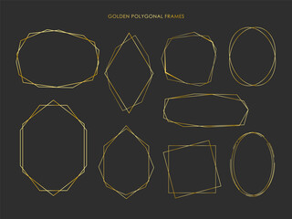Set of polygonal geometric golden frames. Modern abstract elements. Vector illustration.