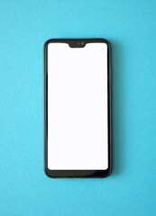 Smartphone mockup frameless blank screen frameless design, iphone style. Smartphone icon on blue...