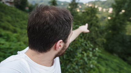 White skin man talking video on phone in nature