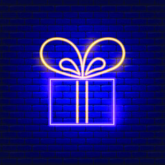 Vector illustration of gift box neon icon. Concept Holiday Rosh Hashanah. Jewish New Year sign.