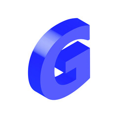 Blue glossy letter isometric G uppercase. vector