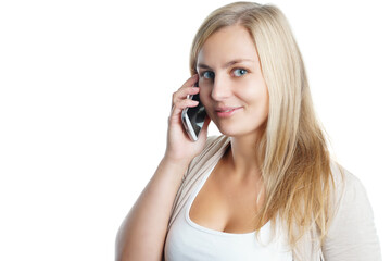 blonde Frau telefoniert