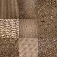 Collage of plain beige and brown squares with different patterns from textile texture. Template for the decoration of ceramic tiles and wallpaper design. High quality photo